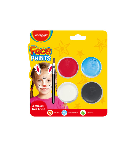 Pintura para Cara, Face Paint, Caja x 4 Colores, (Azul, Rojo, Negro, Blanco)
